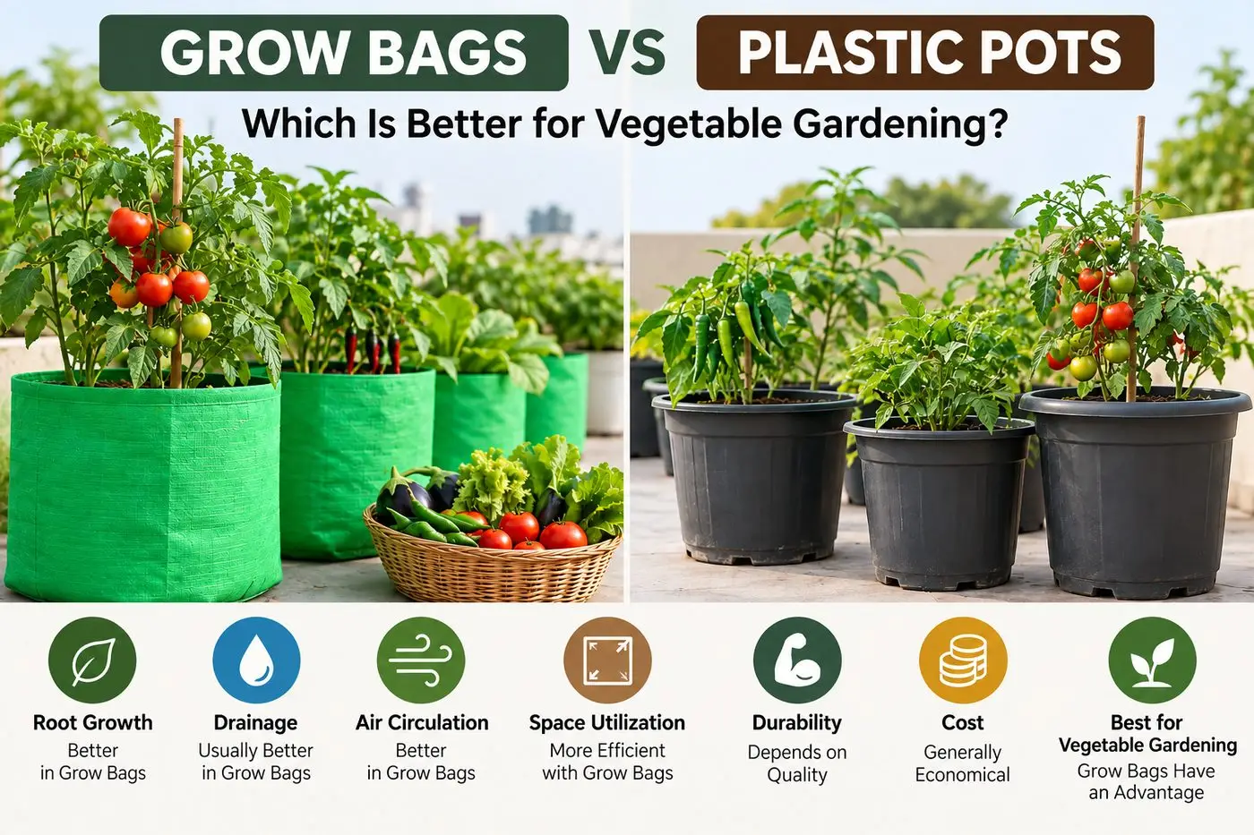 Grow Bags vs Plastic Pots: Which Is Better for Vegetable Gardening?